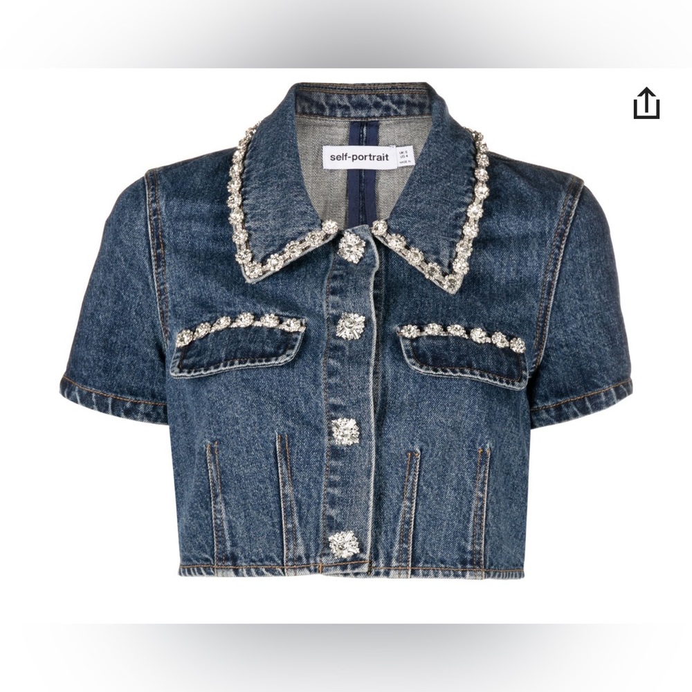 Self-Portrait Embellished Denim Crop Top Size:6